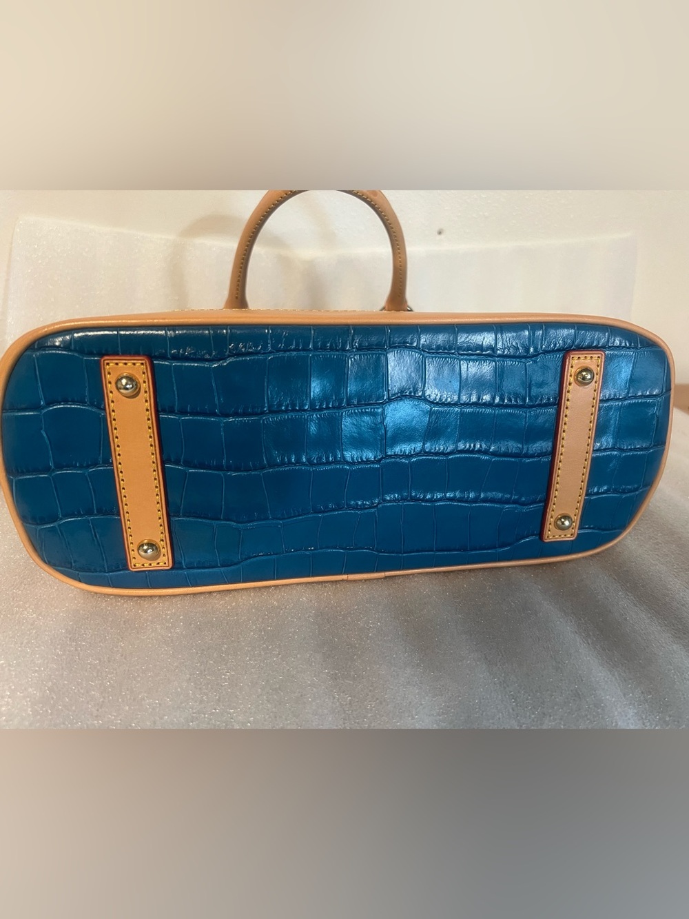 Dooney & Bourke Blue Croc-Embossed Tote with Tan Trim - Picture 6 of 10